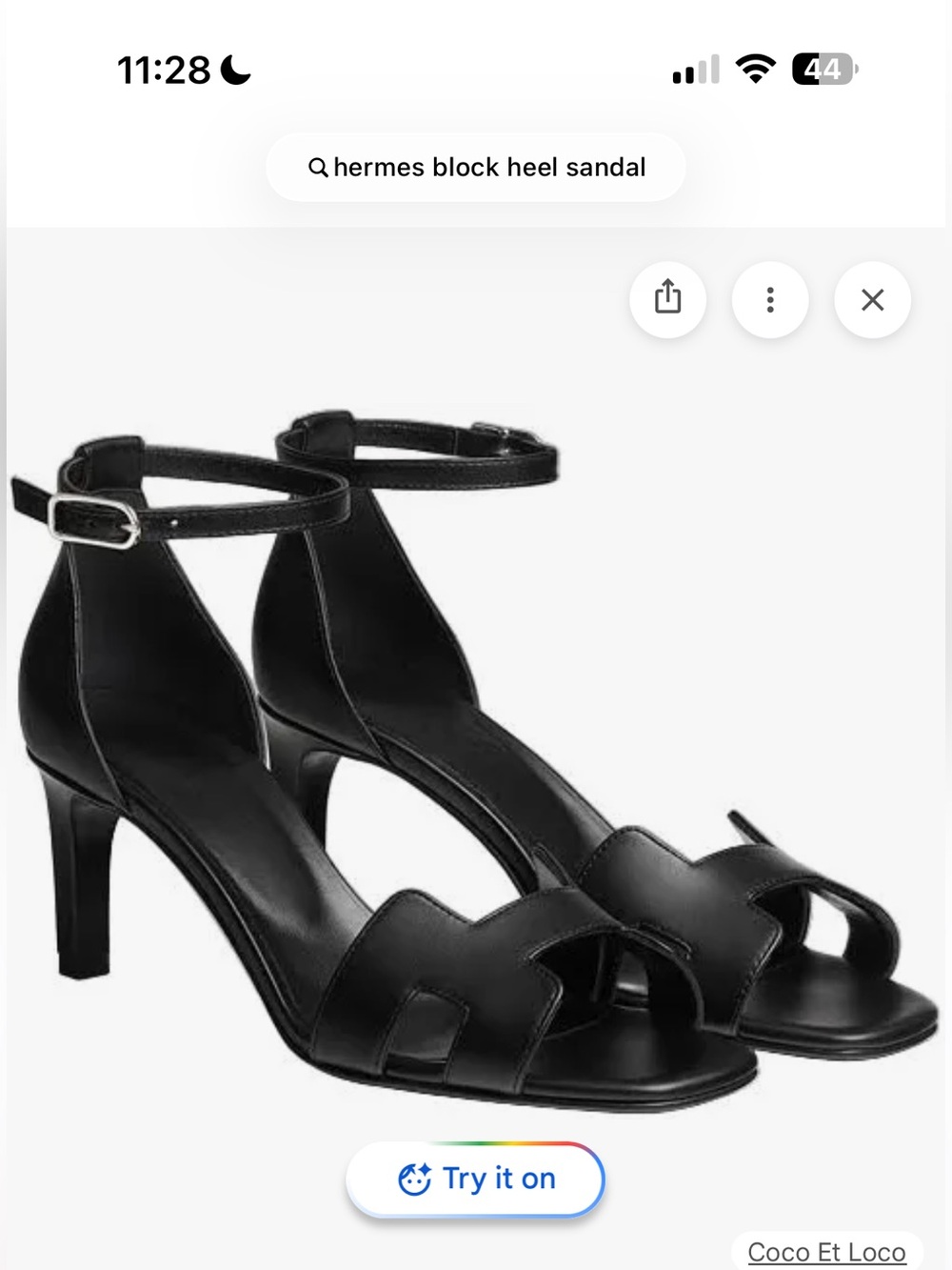 Hermes Black Leather Ankle-Strap Block Heel Sandal